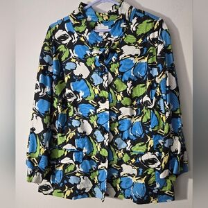 Charter Club Women Jacket Blazer Floral Black Blue Green Button Up Mock …